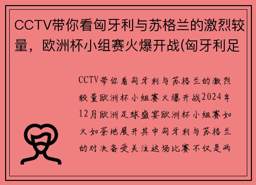 CCTV带你看匈牙利与苏格兰的激烈较量，欧洲杯小组赛火爆开战(匈牙利足球队欧洲杯)