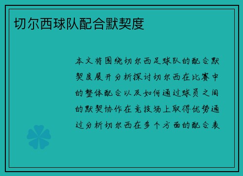 切尔西球队配合默契度